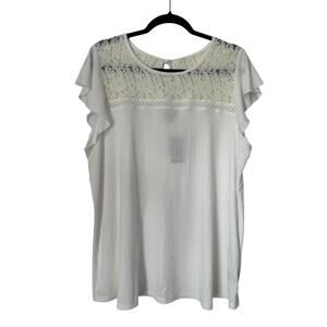 Torrid Top Size 2X White Short Sleeve Lace Smocked Tie Back Cottagecore Textured